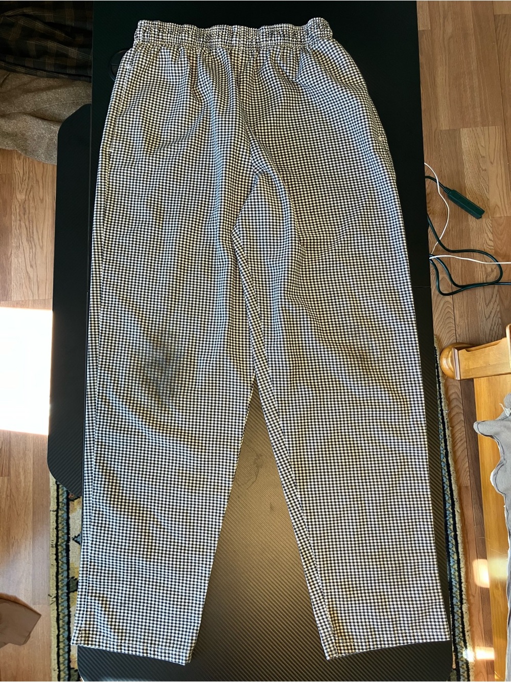 Men's Black & White Check Elastic-Waist Chef  Pants